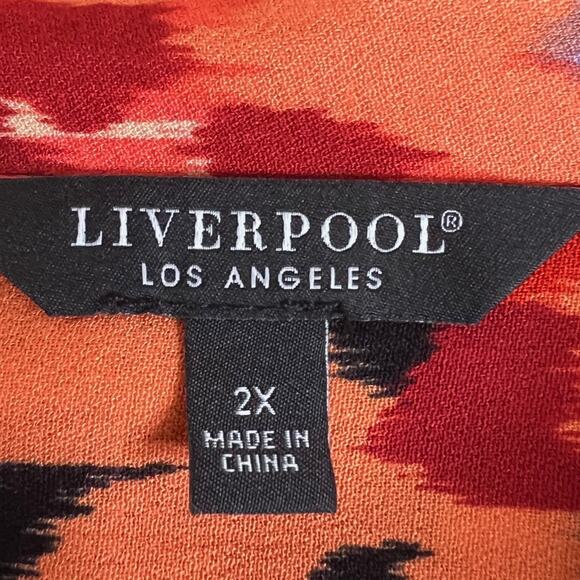 Liverpool Los Angeles Blouse 2X Orange Multicolor Button Up Long Sleeve Autumn - Picture 4 of 7